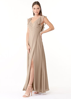 Azazie Yoko Schlussverkauf A-Linie Gestreift Chiffon Kleid Taupe image3