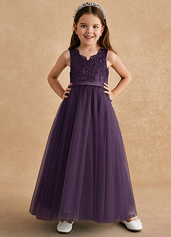 Azazie Cinna Flower Girl Dresses Plum A-Line Lace Tulle Dress image1