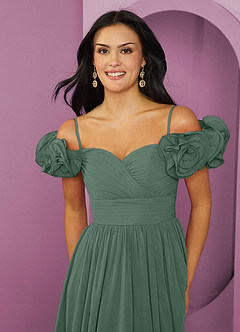 Barbie ♥ Azazie Bridesmaid Dresses Eucalyptus A-Line Off the Shoulder Chiffon Convertible Dress image6