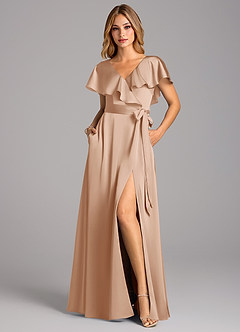 Azazie Lainey Bridesmaid Dresses English Rose A-Line with Pockets Stretch Satin Dress image4