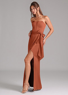 Azazie Jamie Bridesmaid Dresses Cedar Rose A-Line Strapless Stretch Satin Convertible Dress image4