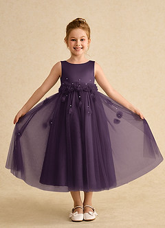 Azazie Lux Flower Girl Dresses Plum A-Line Beaded Tulle Dress image4