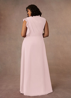 Azazie Narine Abiti per la Madre della Sposa Abito A-Line in Chiffon con Scollo Alto a Pieghe Rosa Rossore image12