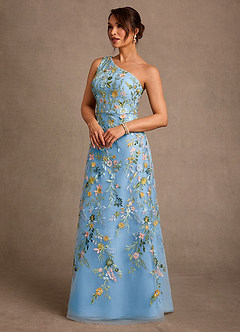 Azazie Bertie Mère de la mariée Robes Robe Trapèze en Dentelle Poudre Bleue image3