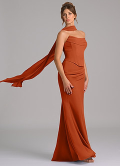 Azazie Sorrel Vestidos de damas de honor Vestido de Naranja Quemada de Gasa de Corte Sirena con Corsé image3