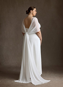 Azazie Caity Wedding Dresses Diamond White Fit and Flare Crepe Back Satin Dress image2