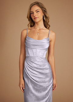 Azazie Mai Bridesmaid Dresses Pebble Floral Jacquard Sheath Pleated Floral Jacquard Dress image3