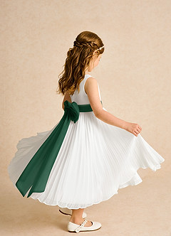 Azazie Margot Abiti da Ragazza di Fiori Abito A-Line in Chiffon Plissettato Avorio Verde Scuro image7