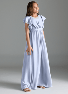 Azazie Daphne Junior Vestido de Hielo de Gasa de Corte en A con Plisado image3