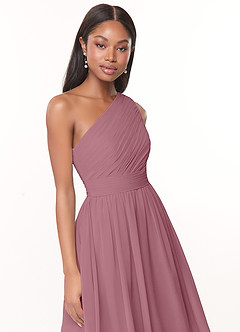 Azazie Katrina Robes de demoiselle d'honneur Robe Trapèze en Mousseline de soie Ue épaule Mauve Vintage image5
