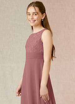 Azazie Snow Junior Jurk van Chiffon met A-Lijn Kant Woestijnroos image5