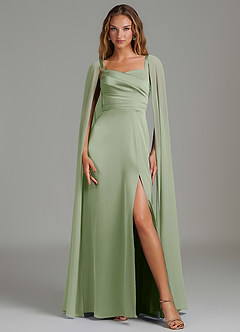 Azazie Niveah Robes de demoiselle d'honneur Robe Trapèze Convertible en Satin extensible Sans bretelles Vert Sauge image3