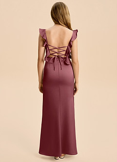 Azazie Jessamine Junior Desert Rose A-Line Ruched Stretch Satin Dress image2