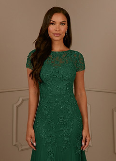 Azazie Laurie Mother of the Bride Dresses Dark Green Mermaid Scoop Sequins Tulle Dress image7