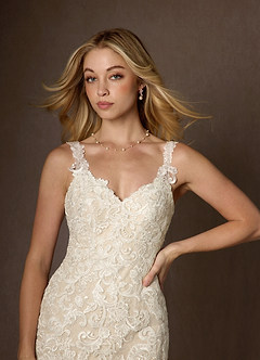 Azazie Poppy Wedding Dresses Diamond White Champagne Mermaid Sequins Tulle Dress image4
