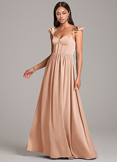 Azazie Denisse Brudtärnklänningar Klänning av A-Linje i Stretch Satin Ruched Roséguld image3