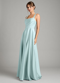 Azazie Shaude Bridesmaid Dresses Sea Glass A-Line Pleated Stretch Satin Dress image5