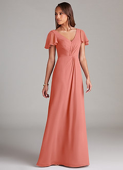 Azazie Soren Bridesmaid Dresses Salmon Pink A-Line Ruched Chiffon Dress image8