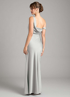Azazie Madelyn Bridesmaid Dresses Silver Mermaid One Shoulder Stretch Satin Convertible Dress image2