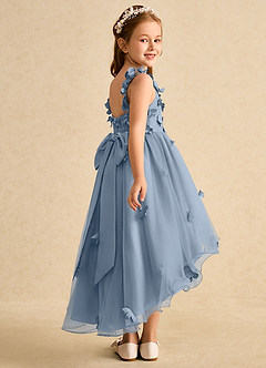 Azazie Tweety Robe Demoiselle D'honneur Fillette Robe Trapèze en Tulle Dentelle Bleu Poussiéreux image6