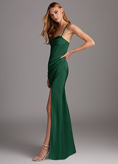 Azazie Brookelle Bridesmaid Dresses Dark Green Sheath Sweetheart Corset Stretch Satin Dress image5