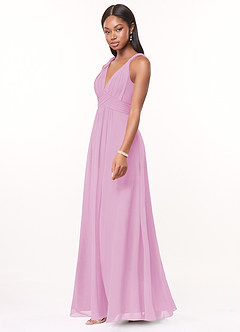 Azazie Maren Brautjungfernkleider A-Linie Plissee Chiffon Kleid Bonbonrosa image3