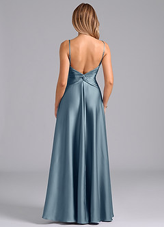 Azazie Elita Bridesmaid Dresses Dusty Blue A-Line Pleated Stretch Satin Dress image5