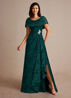 Azazie Branford vestidos de madre de la novia Vestido de Pino de Devorado Floral de Corte En A con Plisado image4