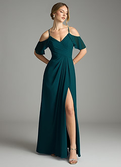 Azazie Dakota Bridesmaid Dresses Pine A-Line V-Neck Pleated Chiffon Dress image1