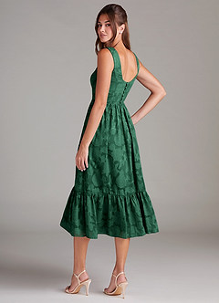 Azazie Alissa Robes de demoiselle d'honneur Robe Trapèze en Blumen-Burnout avec poches Vert Foncé image7