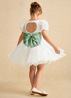 Azazie Debbie Flower Girl Dresses Ivory Matcha Ball-Gown Sweetheart Neckline Organza Dress image6