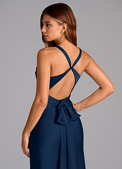 Azazie Hati Bridesmaid Dresses Dark Navy Mermaid Stretch Satin Dress image2