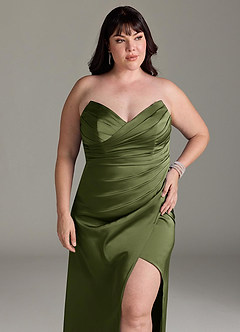 Azazie Yola Bridesmaid Dresses Olive Sheath V-Neck Pleated Stretch Satin Convertible Dress image13