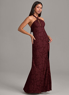 Azazie Ailany Vestidos de damas de honor Vestido de Cabernet de Devorado Floral de Corte en A con Plisado image5