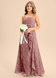 Azazie Kaylee Junior Dusty Rose A-Line with Belt Floral Burnout Dress image6