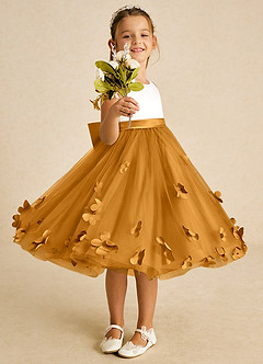 Azazie Sprout Flower Girl Dresses Butterscotch A-Line Bow Tulle Dress image2