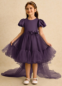 Azazie Cocoa Abiti da Ragazza di Fiori Abito Principessa in Tulle Plissettato Prugna image3