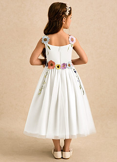 Azazie Meadow Robe Demoiselle D'honneur Fillette Robe Trapèze en Dentelle Ivoire image2