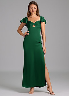 Azazie Demia 신부 들러리 드레스 쉬스 스윗하트 네크라인 스트레치 새틴 발목 길이 드레스 image5