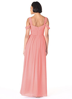 Azazie Lianne Bridesmaid Dresses Coral A-Line Off the Shoulder Chiffon Dress image4
