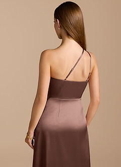 Azazie Trina At-home Try On Dresses Auburn A-Line One Shoulder Metallic Satin Dress image2