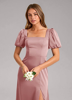 Azazie Fyona Bridesmaid Dresses Dusty Rose A-Line Pleated Stretch Satin Dress image6