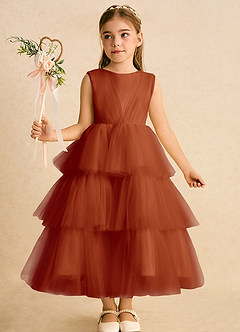Azazie Marshmallow Blumenmädchenkleider Ballkleid Schleifen Tüll Kleid Paprika image6