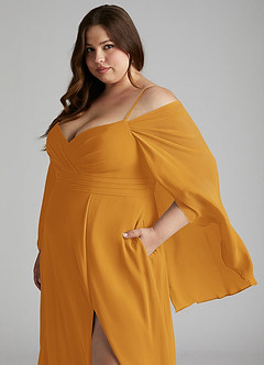 Azazie Cienna Bridesmaid Dresses Butterscotch A-Line Off the Shoulder Chiffon Dress image11