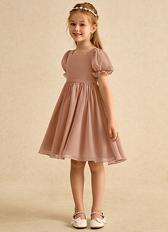 Azazie Jolie Flower Girl Dresses Champagne Rose A-Line with Sleeves Chiffon Dress image5