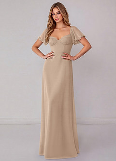 Azazie Fatima Bridesmaid Dresses Taupe A-Line with Pockets Chiffon Dress image2