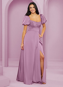 Barbie ♥ Azazie Bridesmaid Dresses Wisteria A-Line Ruched Stretch Satin Dress image4