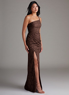 Azazie Eren Bridesmaid Dresses Ganache Sheath One Shoulder Floral Burnout Dress image3