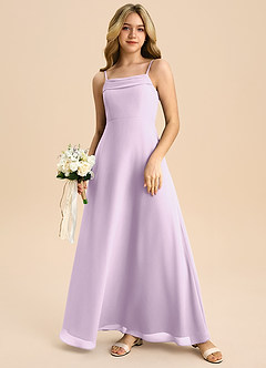 Azazie Anselie Junior A-Linie Schulterfrei Chiffon Kleid Frostiges Flieder image7