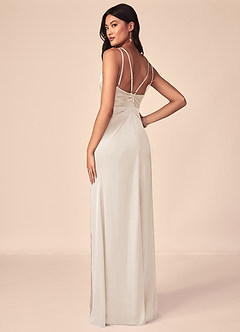 Azazie Aqua Bridesmaid Dresses White Alabaster A-Line V-Neck Pleated Stretch Satin Dress image3